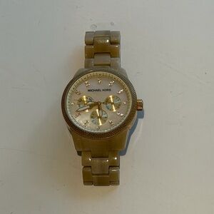 Michael Kors Cream-Beige Resin Chronograph Watch with Gold Accents